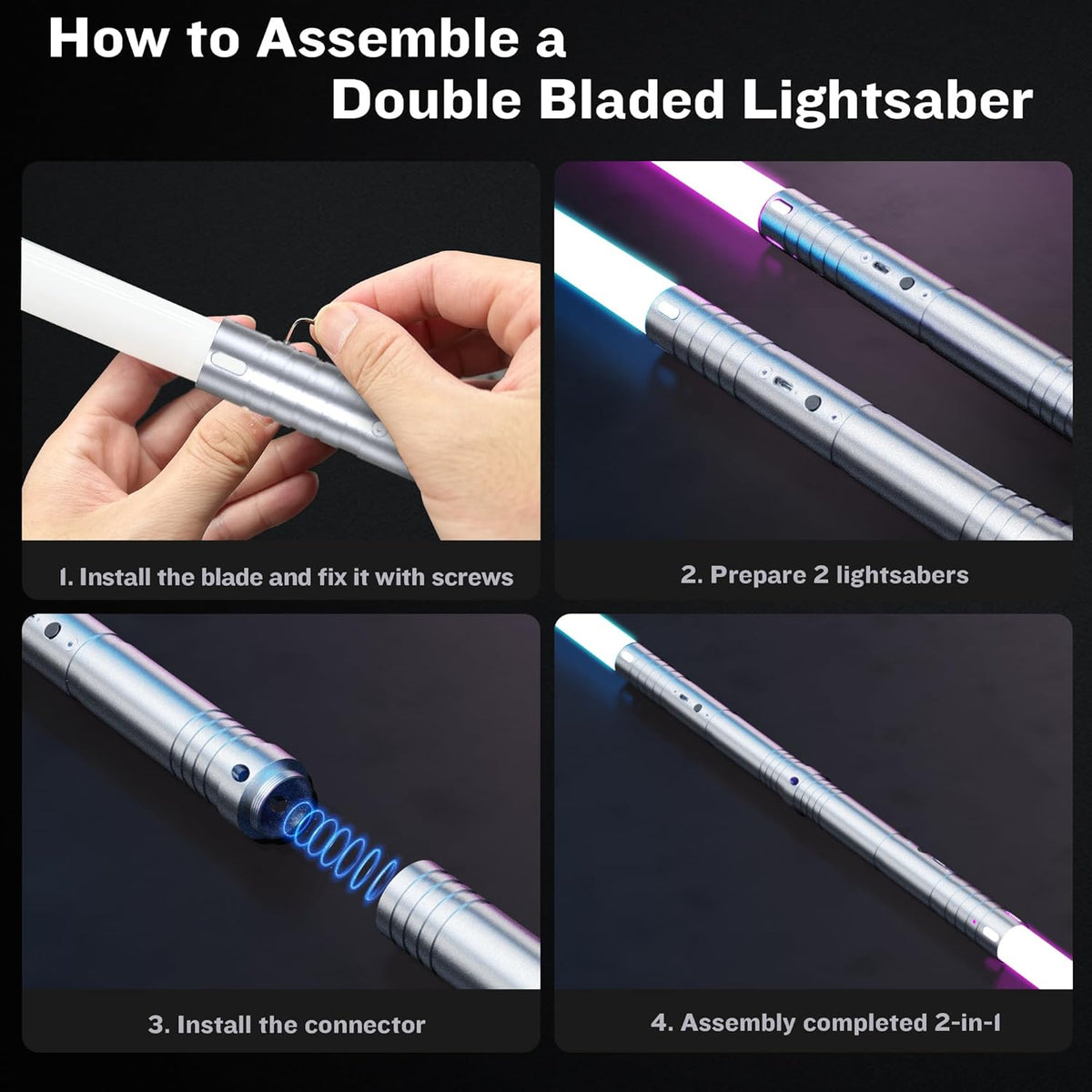 2-in-1 Light Up Sword Duel Set - Aluminum Handle, 15 Color Modes, 4 Sound Effects, Rechargeable - Perfect for Kids Role Playing and Adult Duels